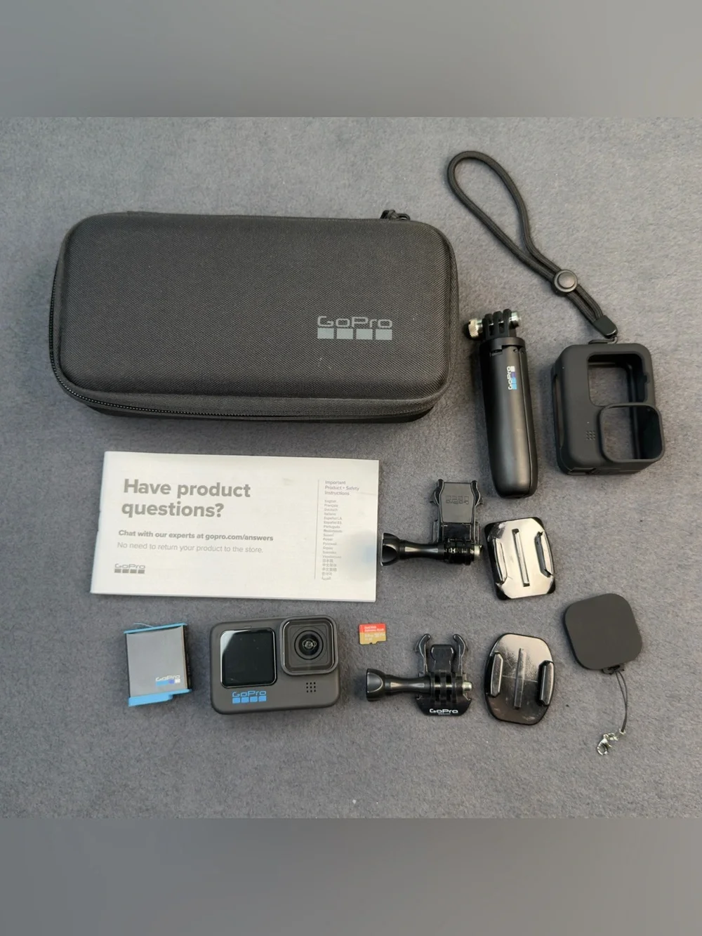 GoPro HERO10 Black Action Camera Bundle 64GB Shorty Mounts Excellent Battery